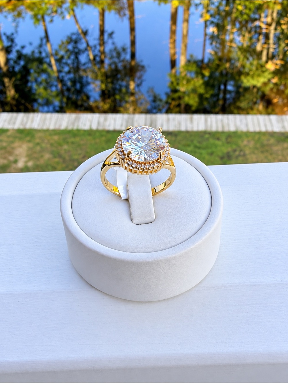 Size 10 Halo Ring Round AAA CZ 18K Gold Filled